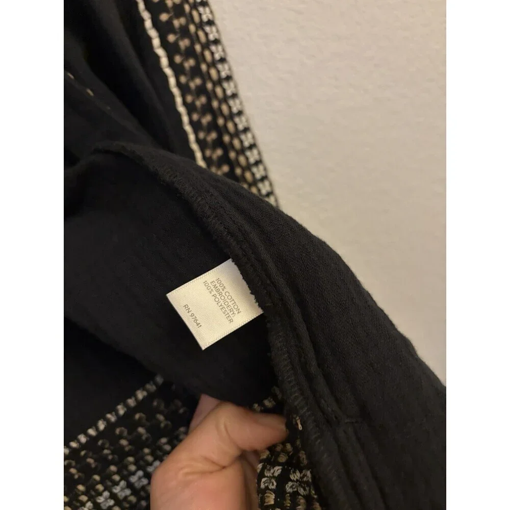 J Jill Black Cotton Gauze Jacket Open Embroidered Classic Boho Women’s Sz M